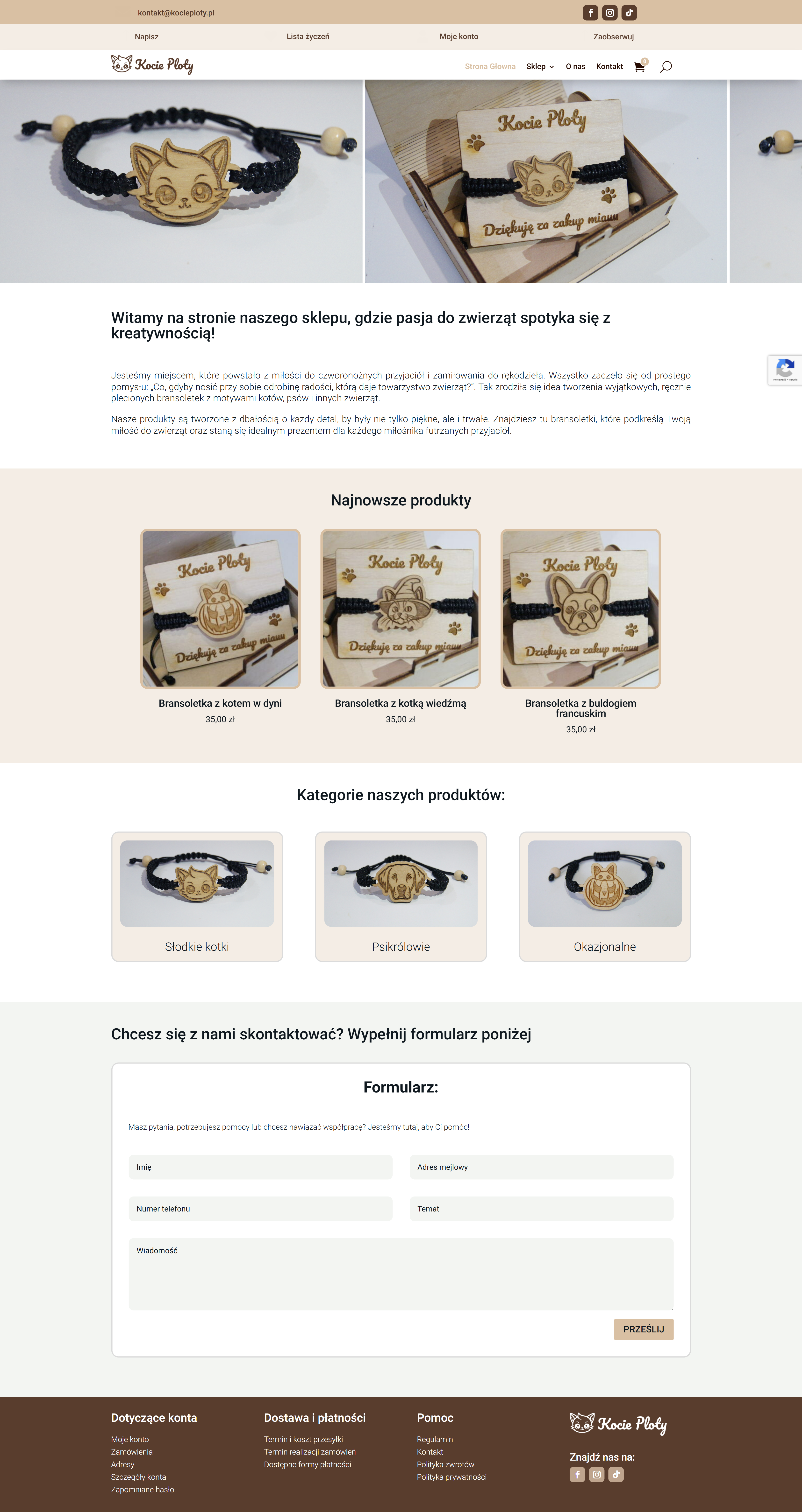 Portfolio – strona internetowa sklepu z bransoletkami Kocie Płoty